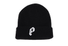 P BLACK EMBROIDERED BEANIE