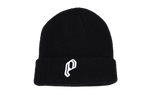 P BLACK EMBROIDERED BEANIE