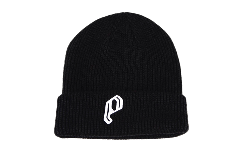 P BLACK EMBROIDERED BEANIE